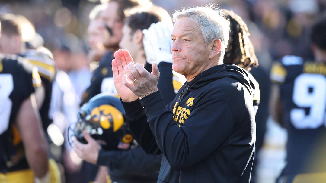 Nov 25, 2022; Iowa City, Iowa, USA; Iowa Hawkeyes head coach Kirk Ferentz watches his team play the Nebraska Cornhuskers at Kinnick Stadium. Mandatory Credit: Reese Strickland-Imagn Images