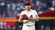 Apr 22, 2025; Phoenix, Arizona, USA; Arizona Diamondbacks pitcher Brandon Pfaadt in the first inning against the Tampa Bay Rays at Chase Field. Mandatory Credit: Mark J. Rebilas-Imagn Images