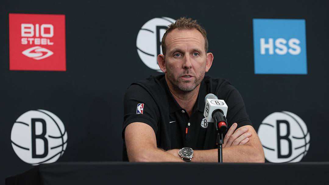 Sep 26, 2022; Brooklyn, NY, USA; Brooklyn Nets general manager Sean Marks talks to the media during media day at HSS Training Center. Mandatory Credit: Vincent Carchietta-Imagn Images Sep 26, 2022; Brooklyn, NY, USA; Brooklyn Nets general manager Sean Marks talks to the media during media day at HSS Training Center. Mandatory Credit: Vincent Carchietta-Imagn Images