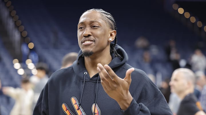 Oklahoma City Thunder forward Jalen Williams during NBA Finals Media Day. Oklahoma City Thunder forward Jalen Williams during NBA Finals Media Day.