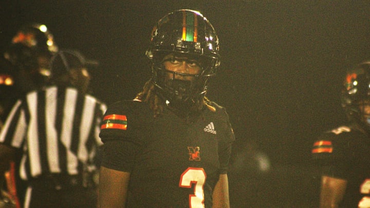 Mandarin cornerback Brody Jennings (3) looks to the sideline for a signal during a high school football game against Sandalwood on September 6, 2024. [Clayton Freeman/Florida Times-Union]