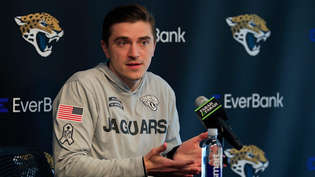 Jacksonville Jaguars general manager James Gladstone speaks during a press conference at Miller Electric Center Tuesday, April 15, 2025 in Jacksonville, Fla. [Corey Perrine/Florida Times-Union]