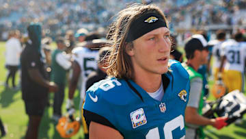 Jacksonville Jaguars quarterback Trevor Lawrence (16) walks off the field after the game of an NFL football matchup Sunday, Oct. 27, 2024 at EverBank Stadium in Jacksonville, Fla. The Packers edged the Jaguars 30-27 on a last-second field goal. 