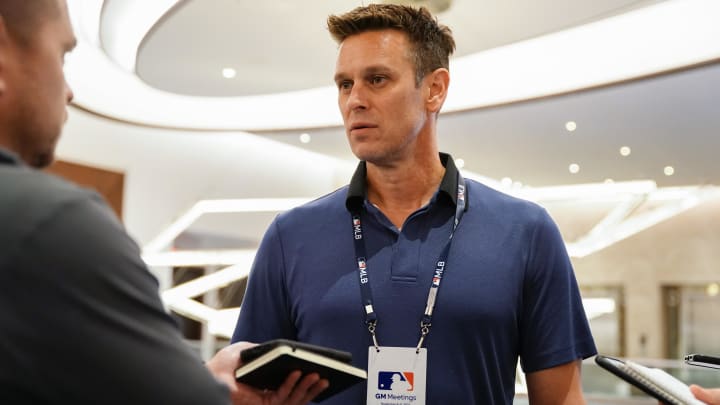 Seattle Mariners President of Baseball Operations Jerry Dipoto answers questions during the MLB GM Meetings in 2022.