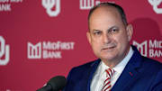 Oklahoma Athletic Director Joe Castiglione speaks during a press conference announcing his retirement on Tuesday.