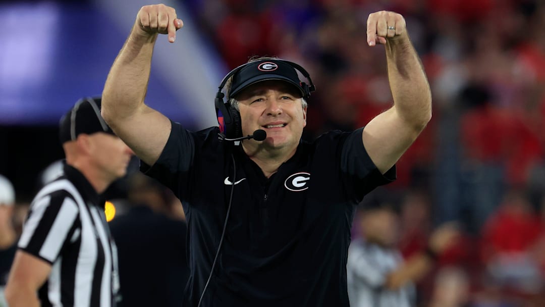 Georgia Bulldogs head coach Kirby Smart tells the students section to sit down during the fourth quarter. Georgia held off Florida 24-20. Georgia Bulldogs head coach Kirby Smart tells the students section to sit down during the fourth quarter. Georgia held off Florida 24-20.