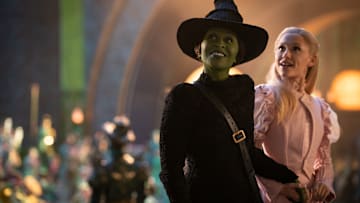 L to R: Cynthia Erivo is Elphaba and Ariana Grande is Glinda in WICKED, directed by Jon M. Chu