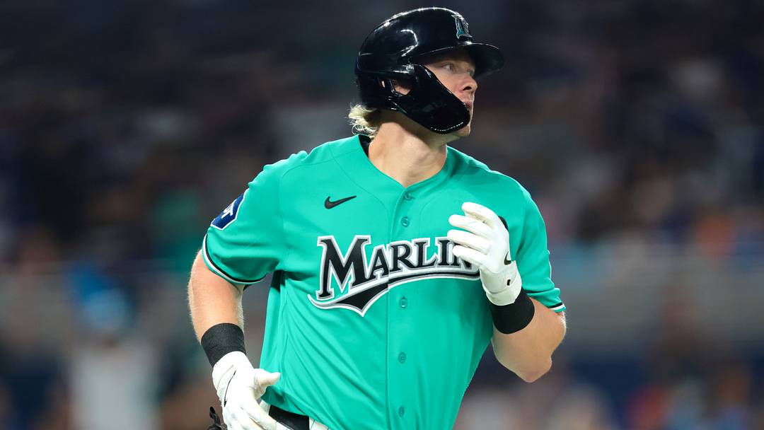 Miami Marlins left fielder Kyle Stowers. Miami Marlins left fielder Kyle Stowers.