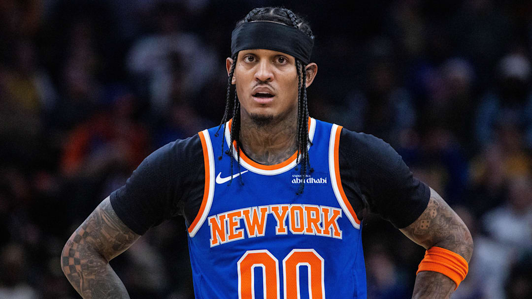 Dec 18, 2025; Indianapolis, Indiana, USA;  New York Knicks guard Jordan Clarkson (00) in the second half against the Indiana Pacers at Gainbridge Fieldhouse. Mandatory Credit: Trevor Ruszkowski-Imagn Images
