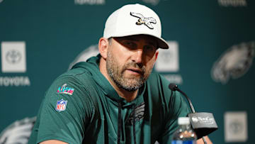 Jun 10, 2025; Philadelphia, PA, USA; Philadelphia Eagles head coach Nick Sirianni addresses media during a press conference at NovaCare Complex.