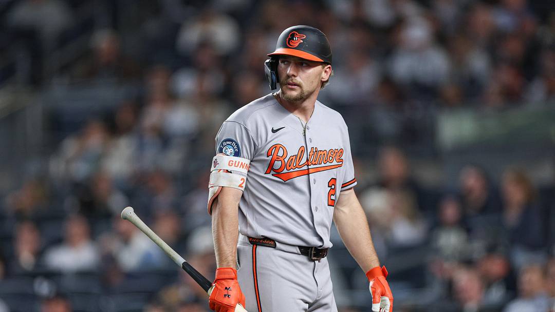 May 4, 2026; Bronx, New York, USA;  Baltimore Orioles shortstop Gunnar Henderson (2) reacts after striking out during the seventh inning against the New York Yankees at Yankee Stadium. Mandatory Credit: Vincent Carchietta-Imagn Images
