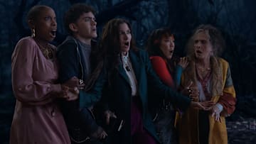 (L-R) Jennifer Kale (Sasheer Zamata), Teen (Joe Locke), Agatha Harkness (Kathryn Hahn), Alice Wu-Gulliver (Ali Ahn), and Lilia Calderu (Patti LuPone) in Marvel Television's AGATHA ALL ALONG, exclusively on Disney+. Photo by Chuck Zlotnick. © 2024 MARVEL.