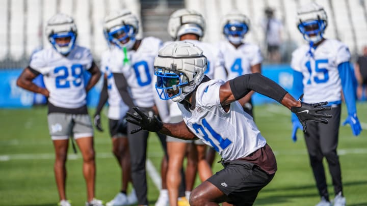 Detroit Lions safety Kerby Joseph runs a drill during day two of training camp