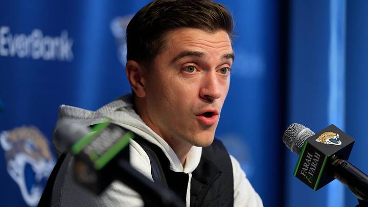 Jacksonville Jaguars general manager James Gladstone speaks during a press conference at the Miller Electric Center, Wednesday, Jan. 14, 2026, in Jacksonville, Fla.