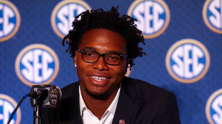 Jul 21, 2026; Tampa, FL, USA; South Carolina Gamecocks quarterback Lanorris Sellers (16) speaks to the press during SEC Football Kickoff Media Day at the Tampa Marriott. Mandatory Credit: Nathan Ray Seebeck-Imagn Images