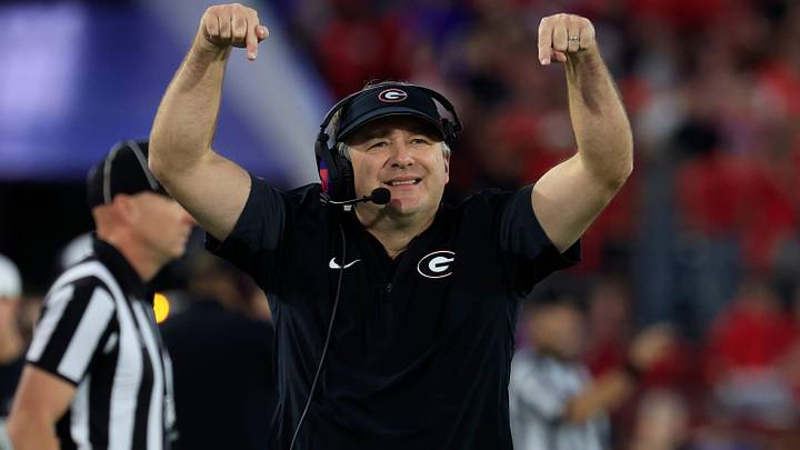 Georgia Bulldogs head coach Kirby Smart tells the students section to sit down during the fourth quarter of an NCAA football game, Saturday, Nov. 1, 2025, at EverBank Stadium in Jacksonville, Fla. Georgia held off Florida 24-20. [Corey Perrine/Florida Times-Union]