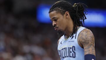 Apr 20, 2025; Oklahoma City, Oklahoma, USA; Memphis Grizzlies guard Ja Morant (12) walks off the court during the second half of a game against the Oklahoma City Thunder at Paycom Center. Mandatory Credit: Alonzo Adams-Imagn Images