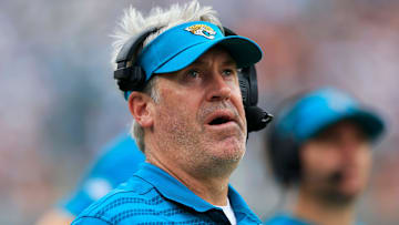 Jacksonville Jaguars head coach Doug Pederson looks on during the fourth quarter of an NFL football matchup Sunday, Sept. 15, 2024 at EverBank Stadium in Jacksonville, Fla. The Browns defeated the Jaguars 18-13.