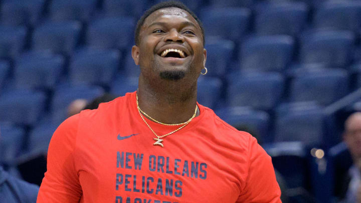 Oct 10, 2023; New Orleans, Louisiana, USA; New Orleans Pelicans forward Zion Williamson smiles before a game against the Orlando Magic at the Smoothie King Center. 