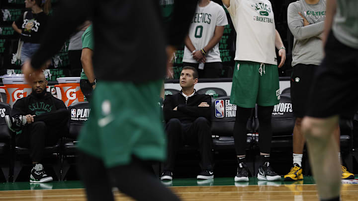 May 27, 2022; Boston, Massachusetts, USA; Boston Celtics president of basketball operations Brad Stevens watches practice before game six of the 2022 eastern conference finals at TD Garden. Mandatory Credit: Winslow Townson-Imagn Images May 27, 2022; Boston, Massachusetts, USA; Boston Celtics president of basketball operations Brad Stevens watches practice before game six of the 2022 eastern conference finals at TD Garden. Mandatory Credit: Winslow Townson-Imagn Images