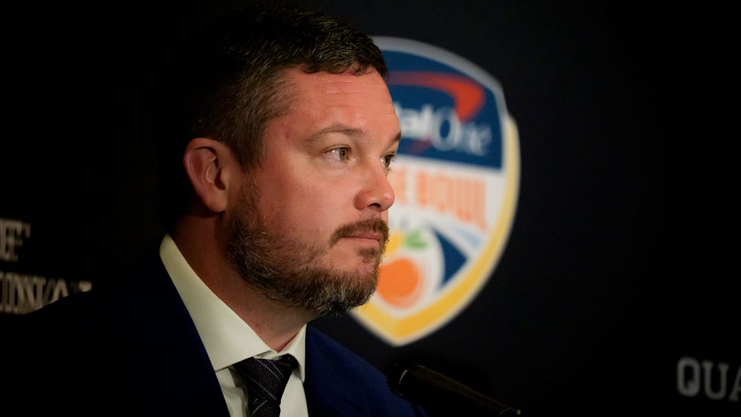 Oregon head coach Dan Lanning during the head coaches press conference ahead of Orange Bowl on Dec. 31, 2025, in Dania Beach, Florida.