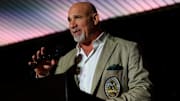 Former Georgia defensive tackle, Bill Goldberg, and WWE wrestling hall of famer, speaks during the Georgia-Florida Hall of Fame Luncheon and induction ceremony Friday, Nov. 1, 2024 at EverBank Stadium in Jacksonville, Fla.