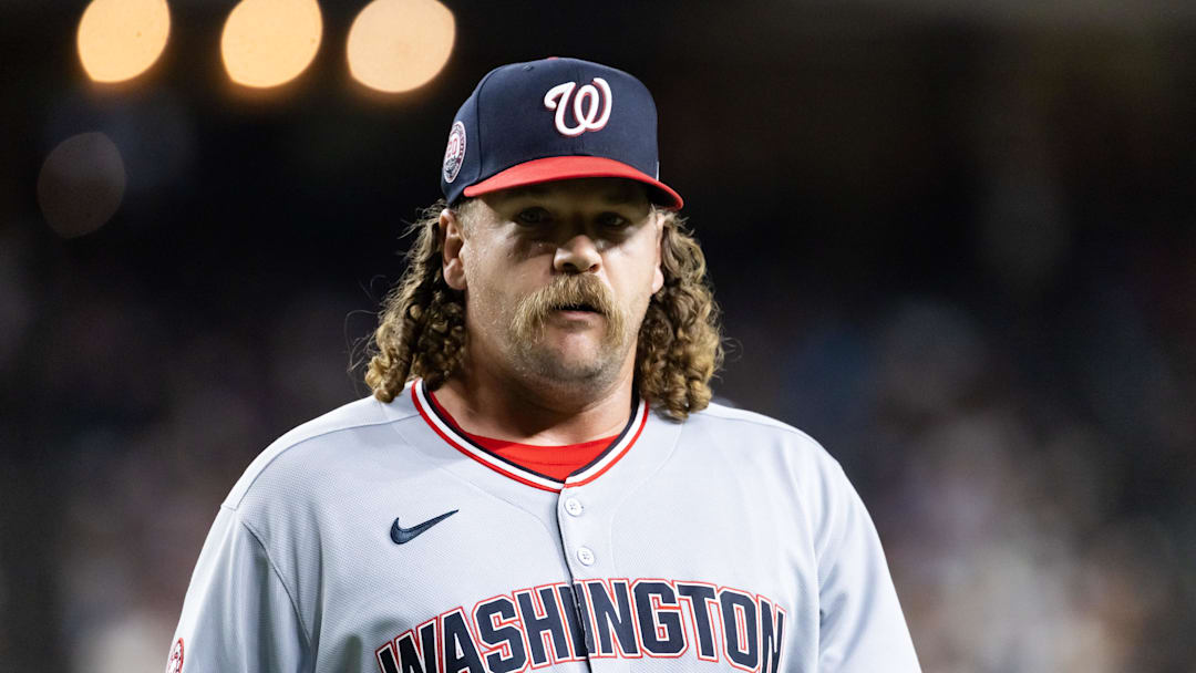 May 30, 2025; Phoenix, Arizona, USA; Washington Nationals pitcher Andrew Chafin against the Arizona Diamondbacks at Chase Field. Mandatory Credit: Mark J. Rebilas-Imagn Images