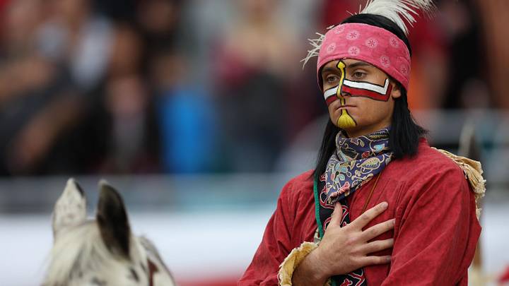 Dec 30, 2023; Miami Gardens, FL, USA; Florida State Seminoles mascot Chief Osceola and Renegade take the field before the game in the 2023 Orange Bowl against the Georgia Bulldogs at Hard Rock Stadium. Mandatory Credit: Nathan Ray Seebeck-Imagn Images