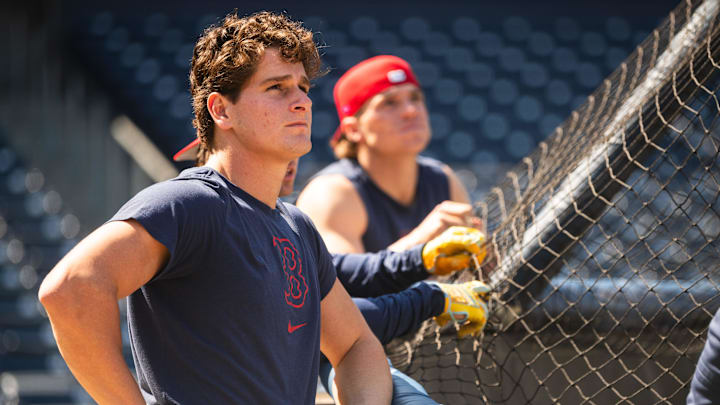 Roman Anthony watches a ball during batting practice at Polar Park on April 24, 2025. All eyes have been on Anthony, the No. 1 prospect in baseball, this season. Roman Anthony watches a ball during batting practice at Polar Park on April 24, 2025. All eyes have been on Anthony, the No. 1 prospect in baseball, this season.