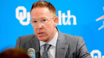 Thunder general manager Sam Presti speaks during an introductory press conference for the 2024 Thunder draft picks at Oklahoma Contemporary Arts Center in Oklahoma City, Saturday, June, 29, 2024.