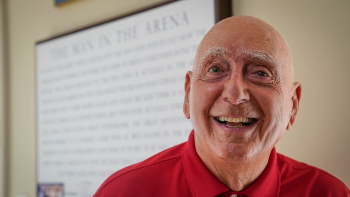 Dick Vitale, an analyst and champion of college basketball for more than four decades on ESPN, begins to get his voice back as he recovers from cancer treatment and recent vocal cord surgery at home in Lakewood Ranch, Florida on Thursday, March 24, 2022.