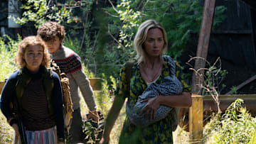 L-r, Regan (Millicent Simmonds), Marcus (Noah Jupe) and Evelyn (Emily Blunt) brave the unknown in "A Quiet Place Part II.” photo courtesy Paramount Pictures