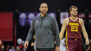 Nov 29, 2024; Orlando, Florida, USA; Minnesota Golden Gophers head coach Ben Johnson looks on against the Wake Forest Demon Deacons in the second half at ESPN Wide World of Sports Complex. Mandatory Credit: Nathan Ray Seebeck-Imagn Images