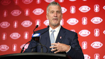 Jul 22, 2025; Charlotte, NC, USA; Stanford head coach Frank Reich answers questions from the media during ACC Media Days at Hilton Charlotte Uptown. Mandatory Credit: Jim Dedmon-Imagn Images