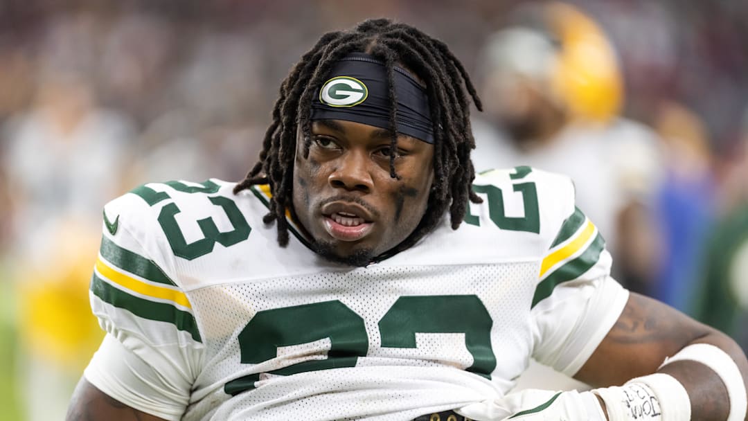 Green Bay Packers running back Emanuel Wilson (23) against the Arizona Cardinals at State Farm Stadium. 