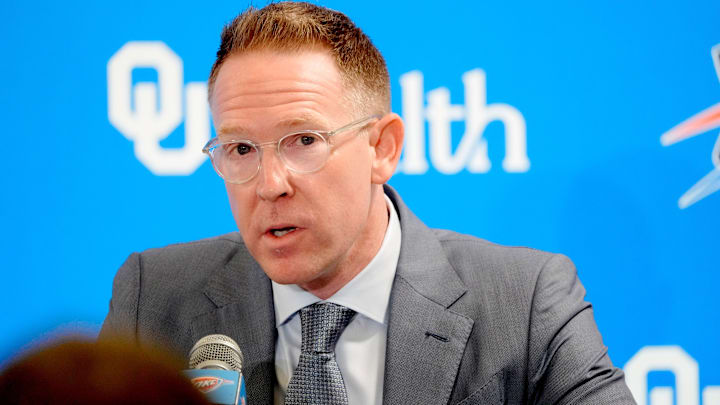 Thunder general manager Sam Presti speaks during an introductory press conference for the 2024 Thunder draft picks at Oklahoma Contemporary Arts Center in Oklahoma City, Saturday, June, 29, 2024.