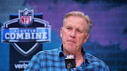 John Elway speaks during the 2020 NFL draft combine.