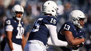 Penn State football quarterback Drew Allar and running backs Nicholas Singleton and Kaytron Allen