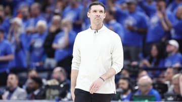 May 9, 2024; Oklahoma City, Oklahoma, USA; Oklahoma City Thunder head coach Mark Daigneault walks onto the court during a time out against the Dallas Mavericks during the second quarter of game two of the second round for the 2024 NBA playoffs at Paycom Center. Mandatory Credit: Alonzo Adams-USA TODAY Sports