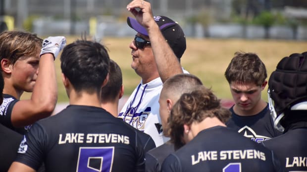 Coach Tom Tri and Lake Stevens wins the Lakewood Cougars 7v7 Championship Passing Tournament for the third time in four years