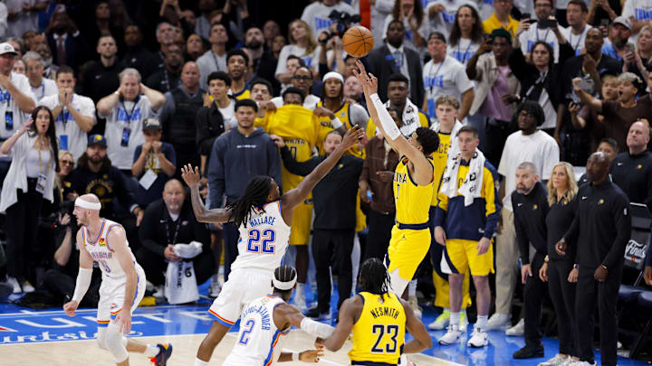 Pacers guard Tyrese Haliburton's NBA Finals Game 1 buzzer beater is the most recent of his many incredible shots during this postseason run.