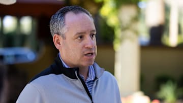Nov 8, 2023; Scottsdale, AZ, USA; Colorado Rockies assistant general manager Zack Rosenthal speaks to the media during the MLB General Manager's Meetings at Omni Scottsdale Resort & Spa. Mandatory Credit: Mark J. Rebilas-Imagn Images