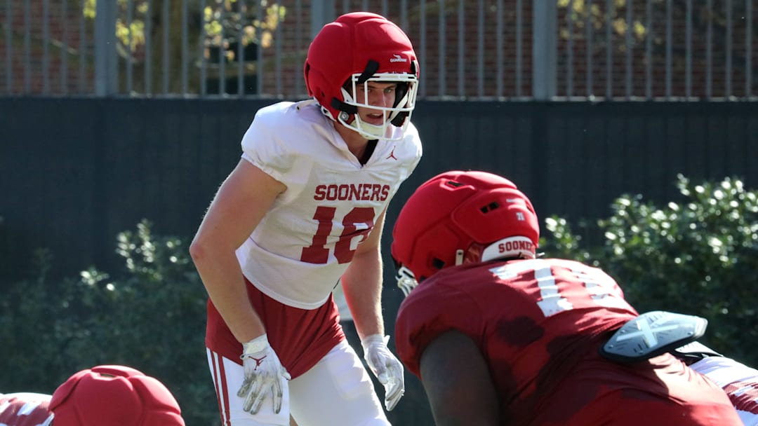 Oklahoma linebacker Cole Sullivan before a snap during one of the Sooners' spring practices. Oklahoma linebacker Cole Sullivan before a snap during one of the Sooners' spring practices.