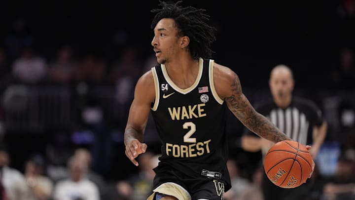 Mar 10, 2026; Charlotte, NC, USA; Wake Forest Demon Deacons forward Juke Harris (2) brings the ball up court against the Virginia Tech Hokies during the second half at Spectrum Center. Mandatory Credit: Jim Dedmon-Imagn Images