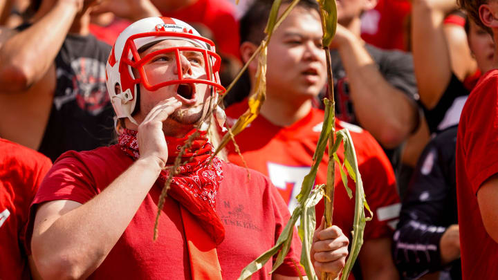 Sep 30, 2023; Lincoln, Nebraska, USA; A Nebraska Cornhuskers fan before the game against the Michigan Wolverines at Memorial Stadium.