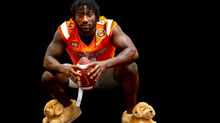 Nick Martin (4) is pictured during Oklahoma State football media day