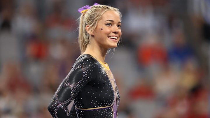 April 18, 2024: Gymnast Olivia Dunne (LSU) during the 2024 NCAA, College League, USA National Collegiate Women s Gymnastics Championships Semifinal 1 at Dickies Arena in Fort Worth, Texas. 