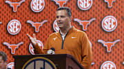 Texas Longhorns head coach Sean Miller talks with the media during SEC Media Days at Grand Bohemian Hotel.