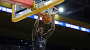 Brandon McCoy Jr. throws down a dunk in his Sierra Canyon debut against JSerra at Pauley Pavilion on Saturday, November 22.