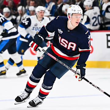 Team USA forward Brady Tkachuk during the 4 Nations Face-Off